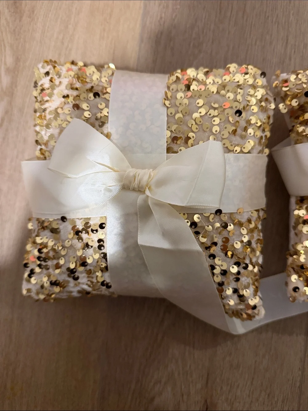 Gold Sequin Ring Bearer Pillow with Ivory Satin Bow